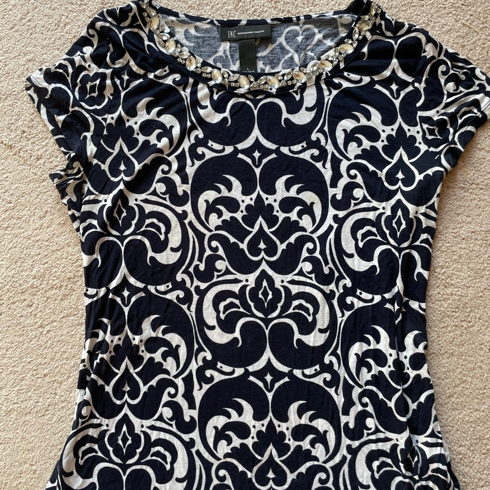 INC International Concepts Women's Elegant Black and Cream Blouse